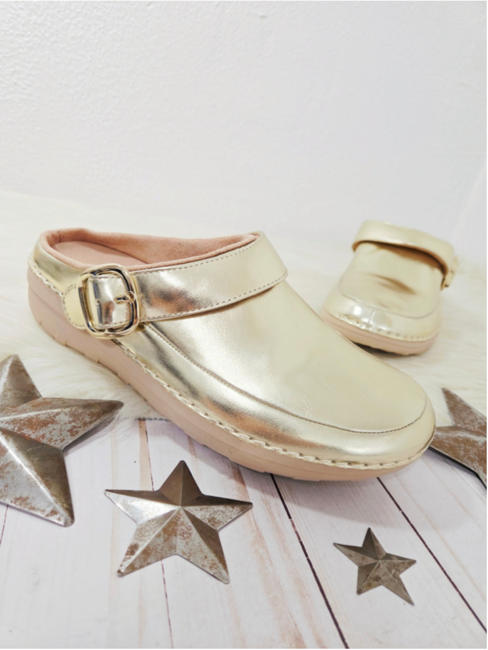 Fitflop Gogh Pro Superlight clogs Platino metallic gold leather women's sz 9 New